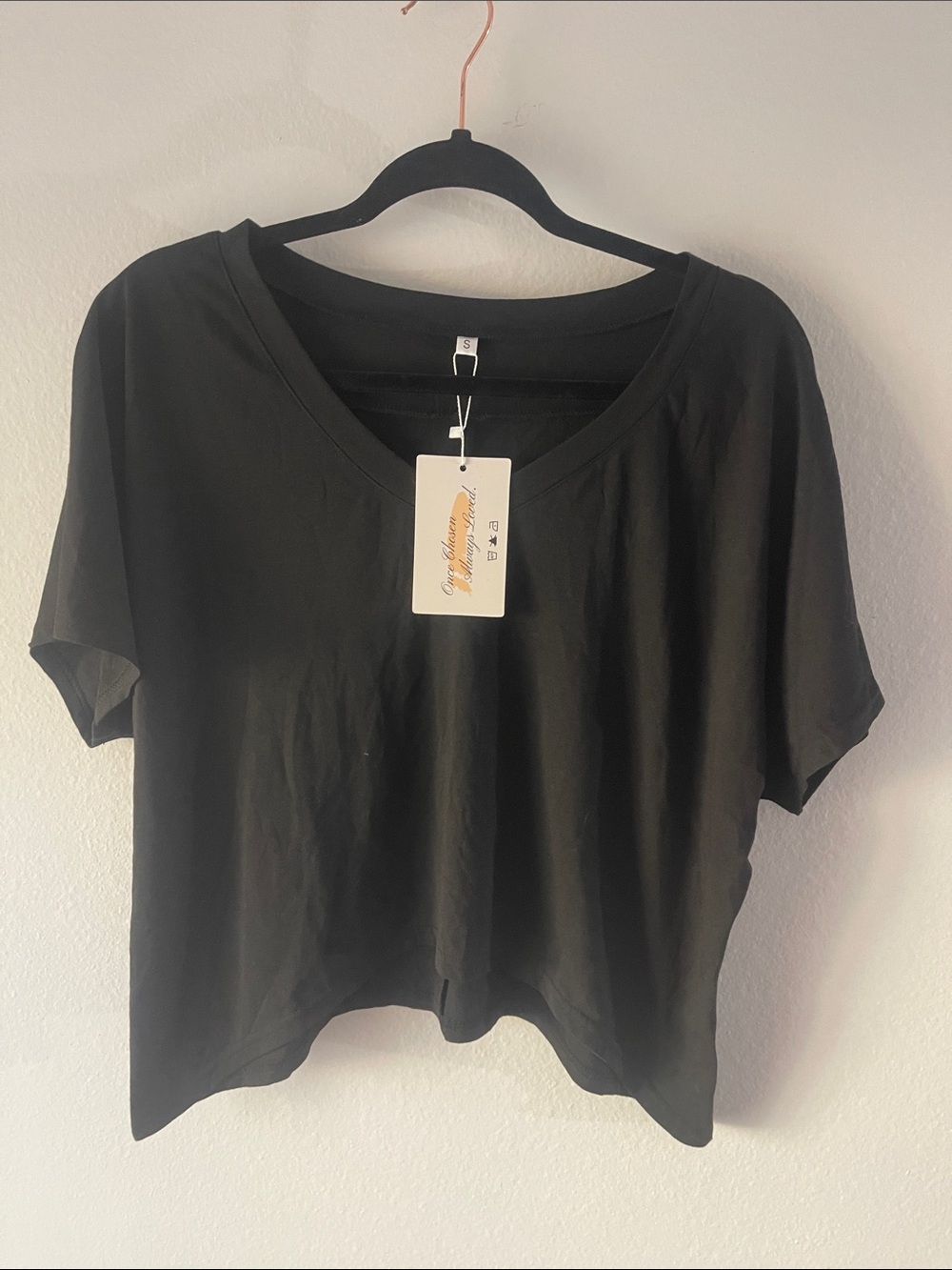 Women's Black V-Neck Crop Top - Relaxed Short Sleeve